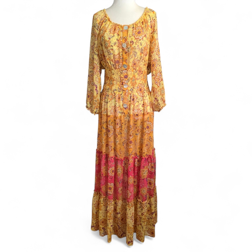 Figueroa Long Sleeve Sheer Floral  Maxi Dress